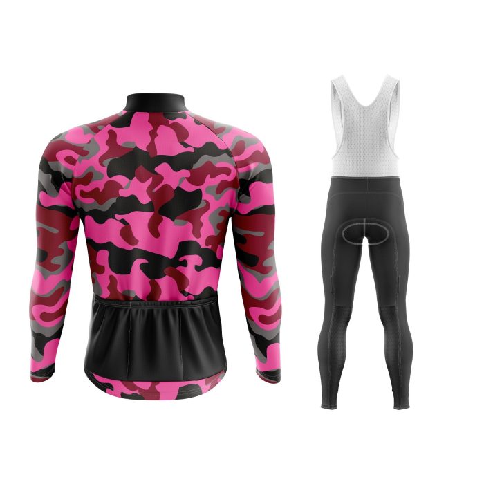 Pink Camouflage Long Sleeve Winter Cycling Kit - Image 2