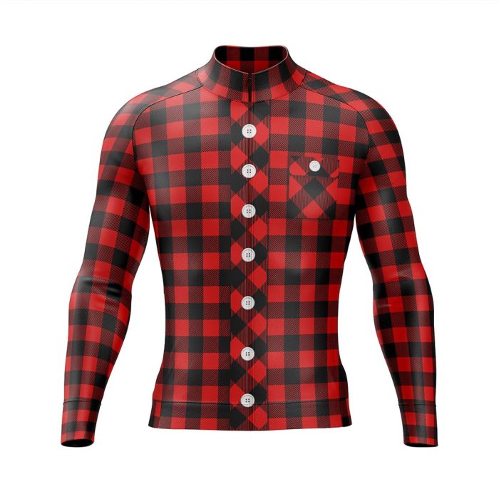 Red Lumberjack Long Sleeve Cycling Jersey