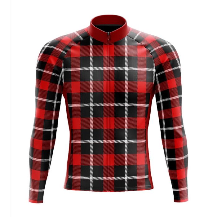 Red Lumberjack Long Sleeve Cycling Jersey