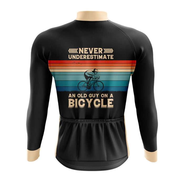 Never Underestimate an Old Guy on a Bicycle Long Sleeve Cycling Jersey - Image 2