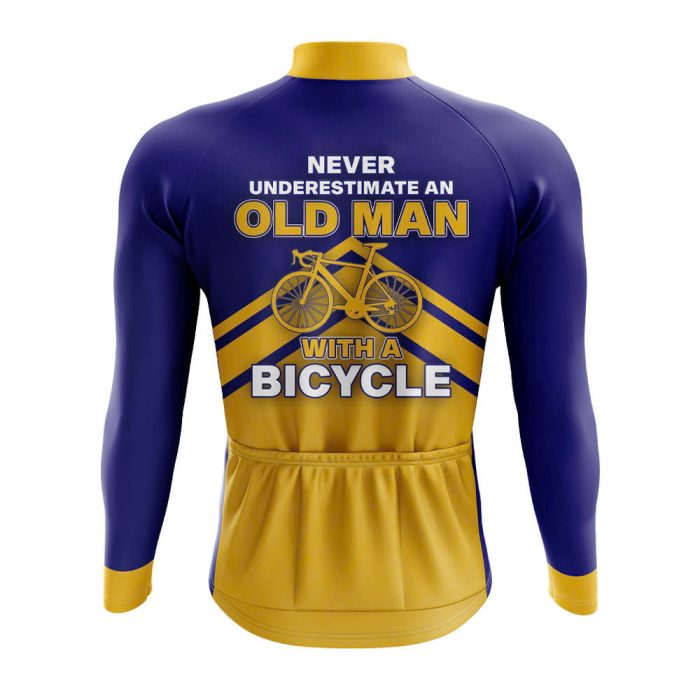 Never Underestimate an Old Man With a Bicycle Long Sleeve Cycling Jersey - Image 2